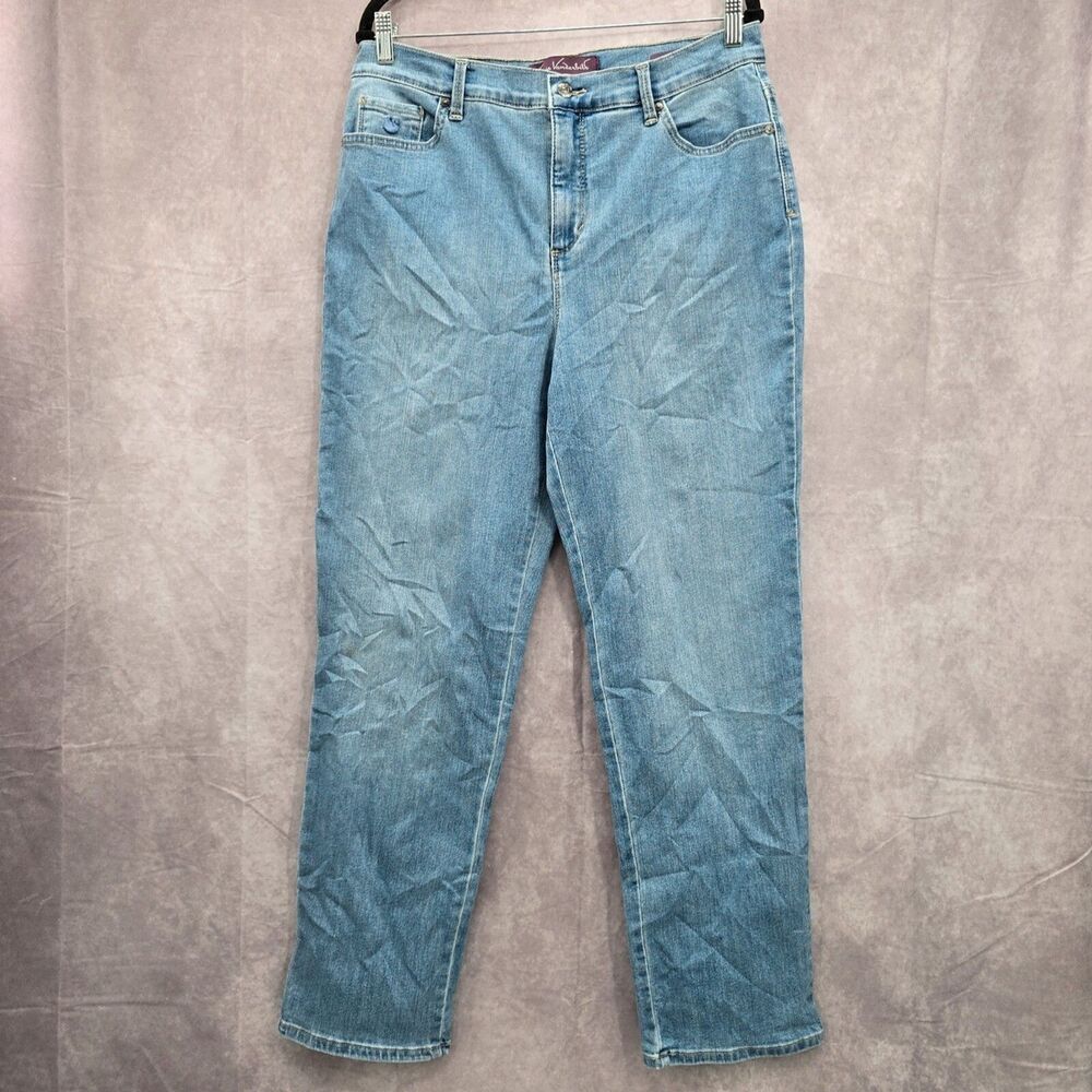 Gloria Vanderbilt Amanda Light Blue Zip Up Button Womens Regular Jeans‎ Size 12
